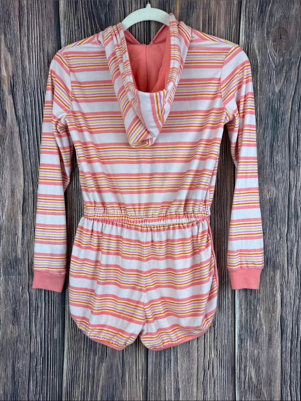 Cat & Jack Pink Striped Hooded Swim Romper with Heart Patch